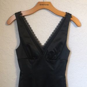 Black V-Neck with Lace Dress - bebe